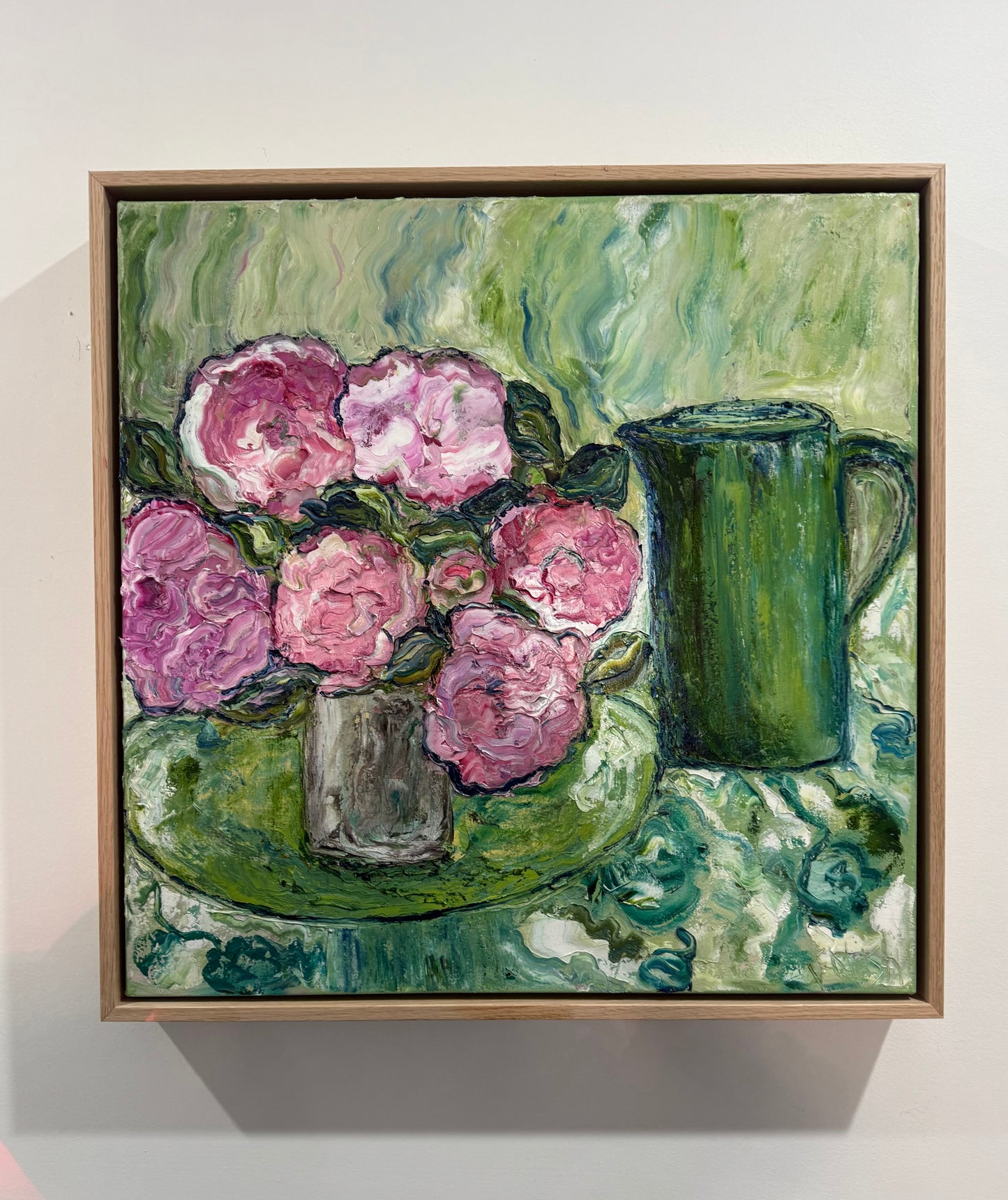'Pink Roses and a Green Jug'